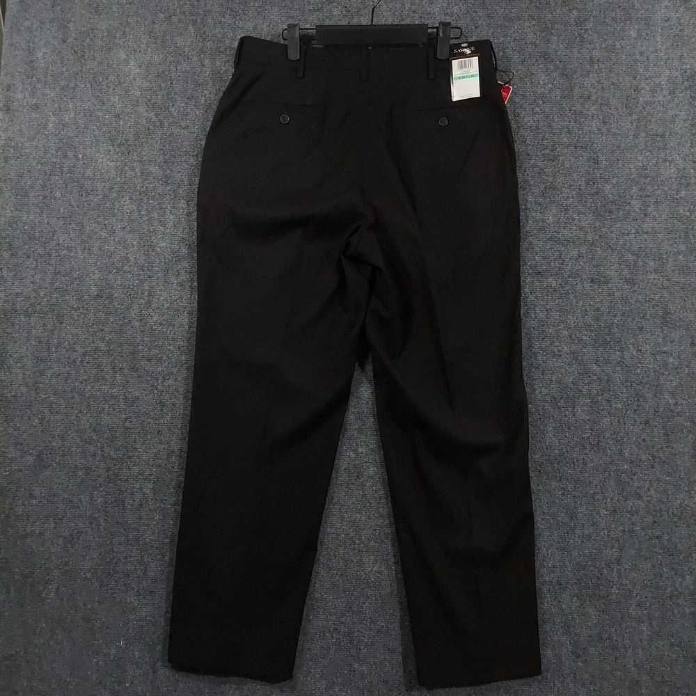 NEW Savane Pants Mens 34x30 Black Select Edition Dress Easy Care Comfort Stretch